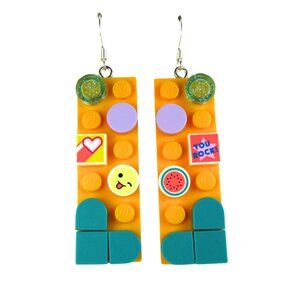 Yellow Designer Lego Brick Earrings w/ Lego Dots for Interchangeable Fun!